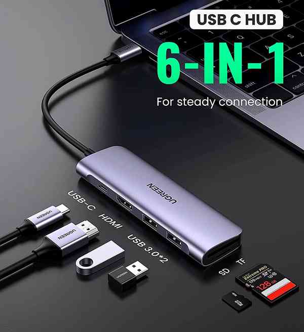 USB-C hub s HDMI,2x Usb 3.0,SD,PowerDelivery,microSD - foto 1