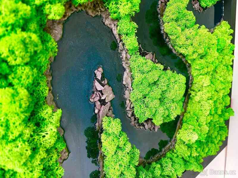 Mechový obraz s pryskyřicí představující řeku,s černým rámem - foto 6