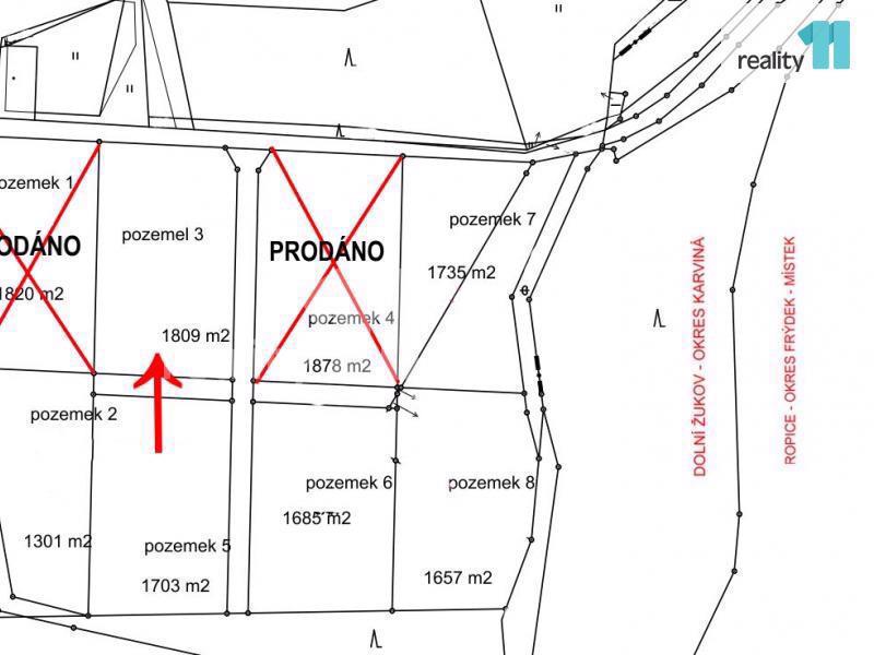 Prodej stavebního pozemku 1809 m Český Těšín - Dolní Žukov, okres Karviná