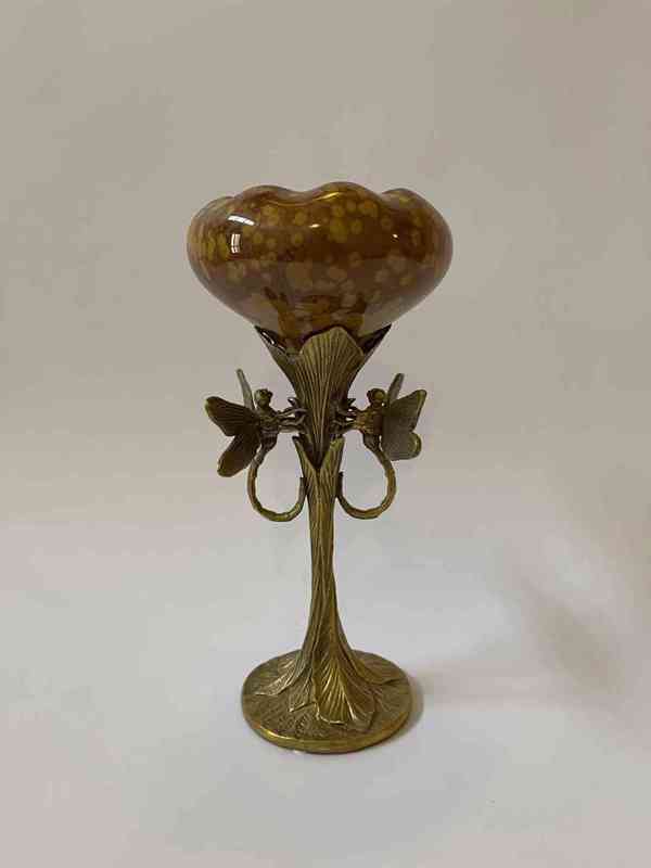 Secesní porcelánová váza v mosazné montáži - vážka - foto 2