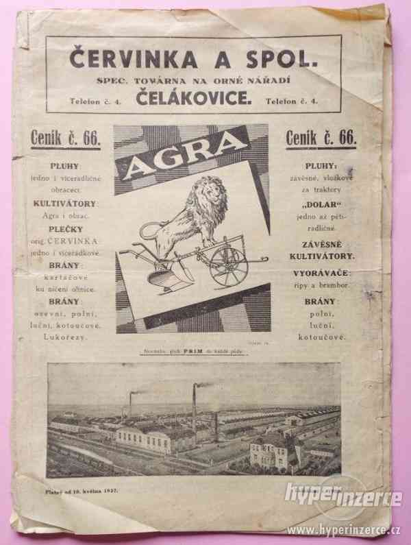 Ceník AGRA, Červinka, Čelákovice - 1937 - foto 1
