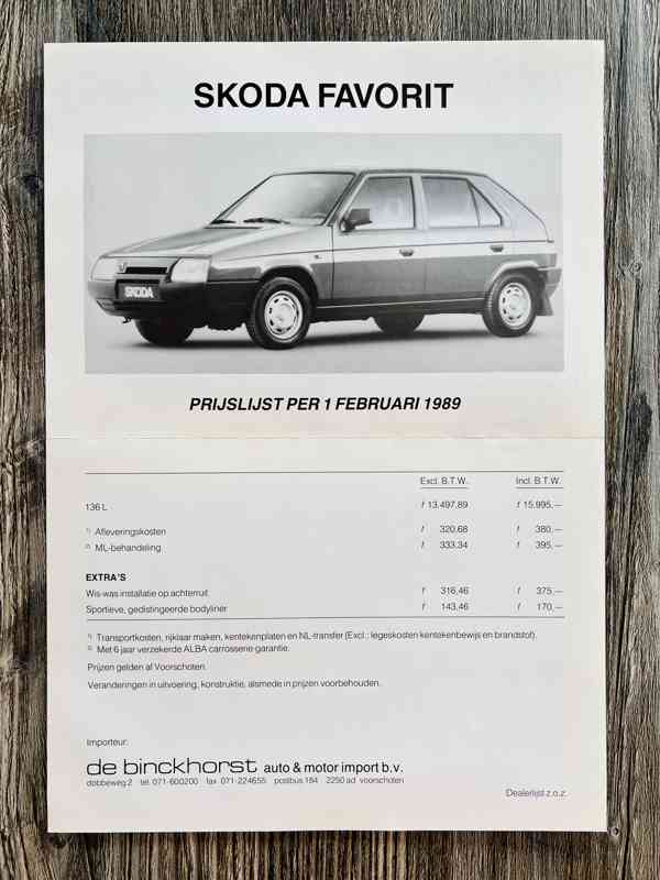 Dobový prospekt Škoda Favorit 136L ( 1989 ) NL - foto 1