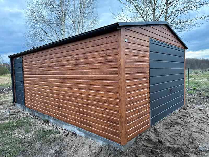 Plechová garáž 4x6 m sedlová střecha výklopná vrata TS613 - foto 3