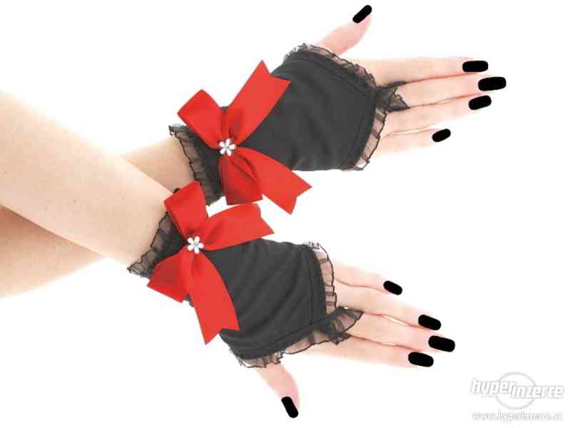 Černé rukavice s krajkou a mašličkou - foto 1