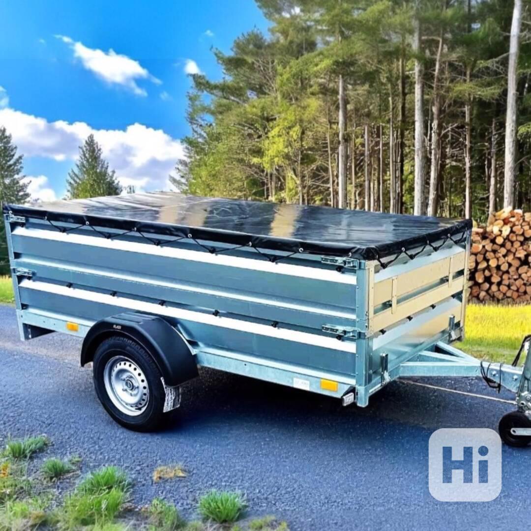 Nový brzděný vozík 1300Kg, 2,65mx1,30,+bočnice +plachta, DPH - foto 1
