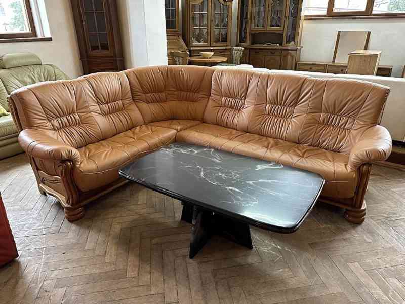  534 Luxusní rustikální kožená rohová sedačka - masiv - foto 1