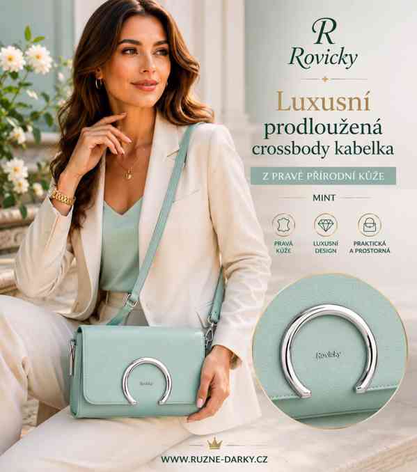 Prodloužená crossbody kožená kabelka Rovicky 