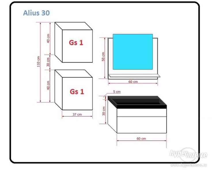 Koupelnová sestava ALIUS 30 skříňky zrcadlo černý bílý lesk - foto 3