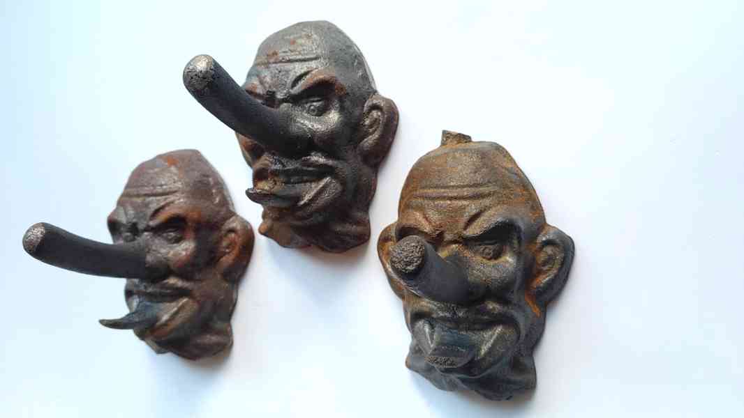 Staré Litinové Hlavy Démonů-Čertů,3Ks,Kov - foto 7