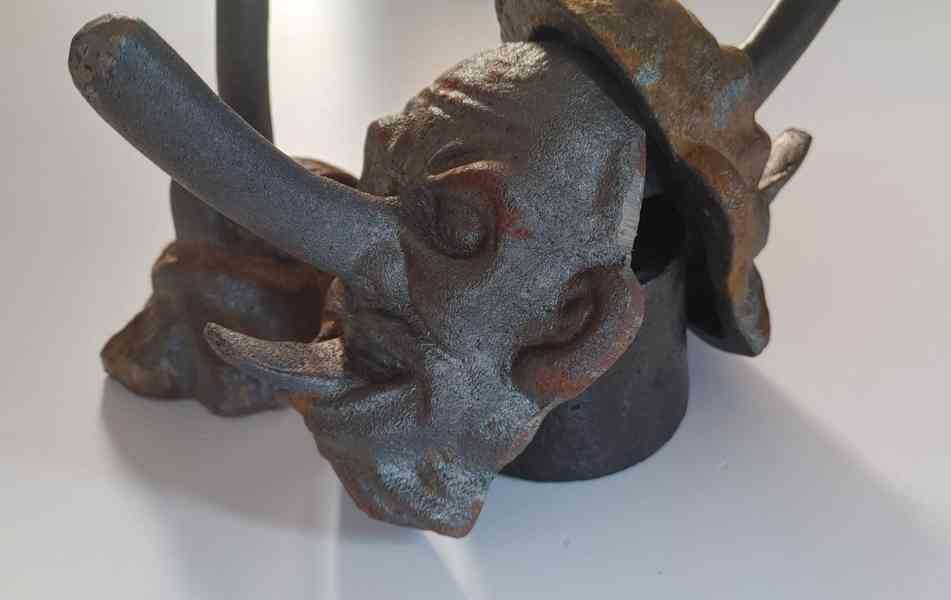 Staré Litinové Hlavy Démonů-Čertů,3Ks,Kov - foto 3