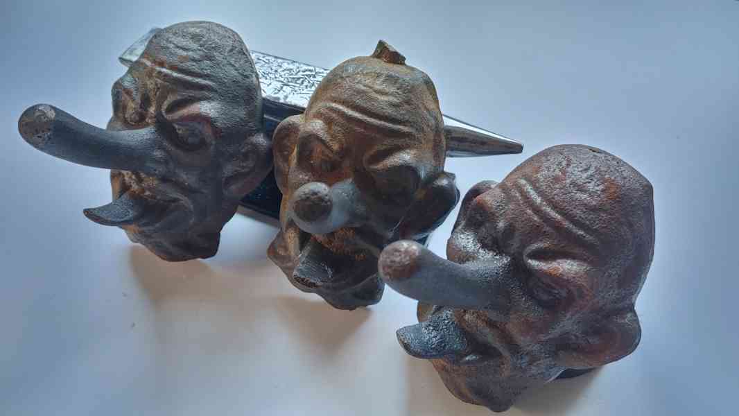 Staré Litinové Hlavy Démonů-Čertů,3Ks,Kov - foto 5