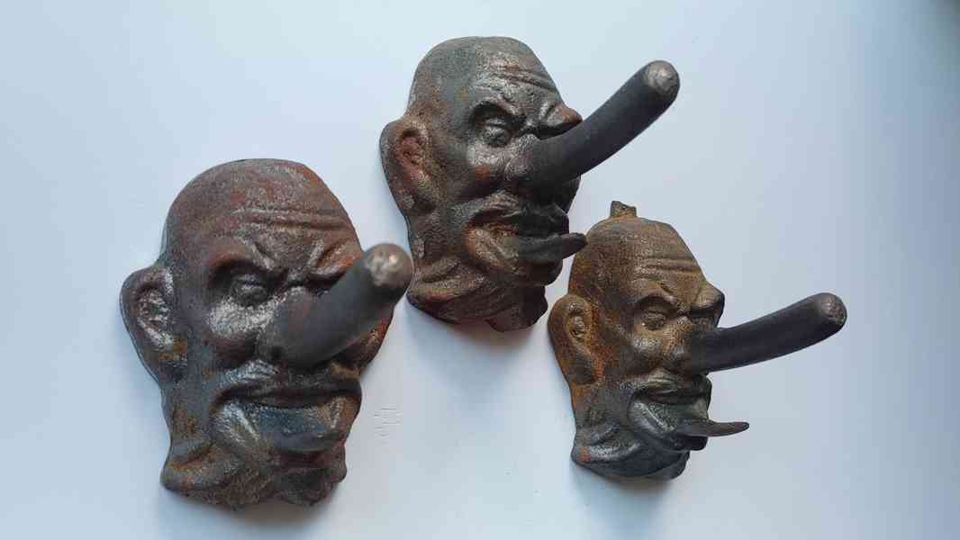 Staré Litinové Hlavy Démonů-Čertů,3Ks,Kov - foto 6