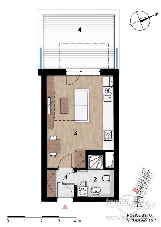 Prodej bytu 1+kk,  30,8 m2 + Terasa 14.5 m2, 1 NP, Praha 4 - foto 1