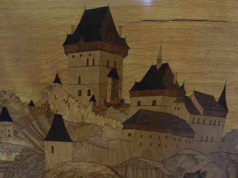 Hezký starý obrázek hrad Karlštejn intarzie - foto 4