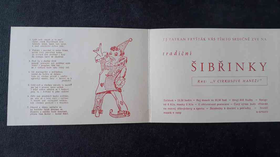  Pozvánka - Šibřinky Fryšták 1962  - foto 2