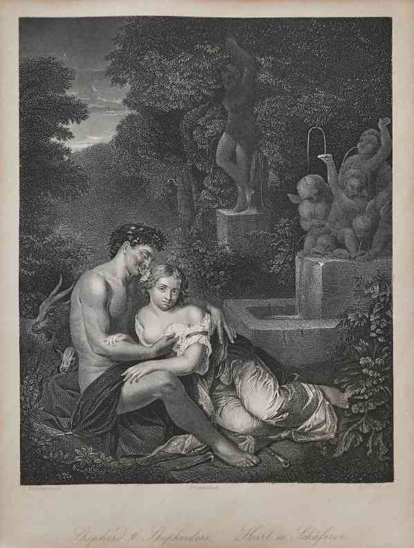 Mědiryt Shepherd & Shepherdess – pastýř a pastýřka - foto 2