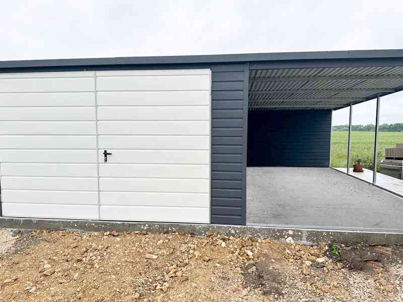 Plechová garáž 4x6m, přístřešek 3x6m - spád dozadu TS313 - foto 5