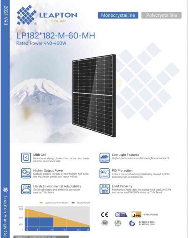 Solární panely Leapton 460 Wp (fotovoltaika) - foto 4