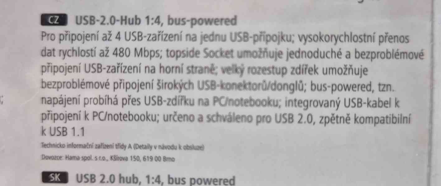 USB 2.0 Hub 1/4, Hama /NOVÝ/ - foto 4