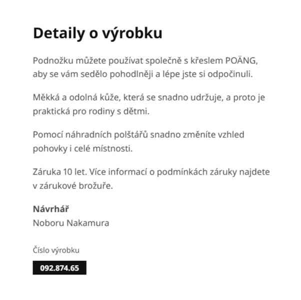 POÄNG podnožka IKEA bíle mořená dubová dýha/Glose krémová - foto 2