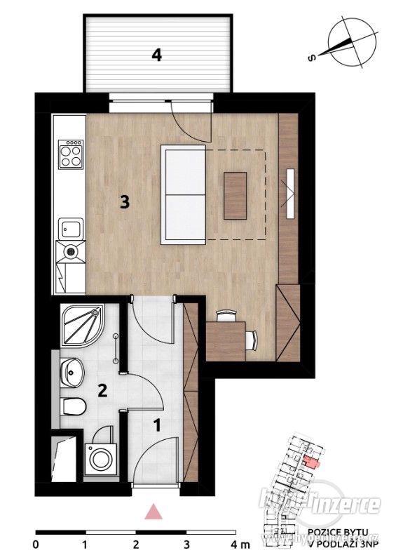 Prodej bytu 1+kk,  32.8 m2 + Balkon 4.23 m2, 3 NP, Praha 4 - foto 1