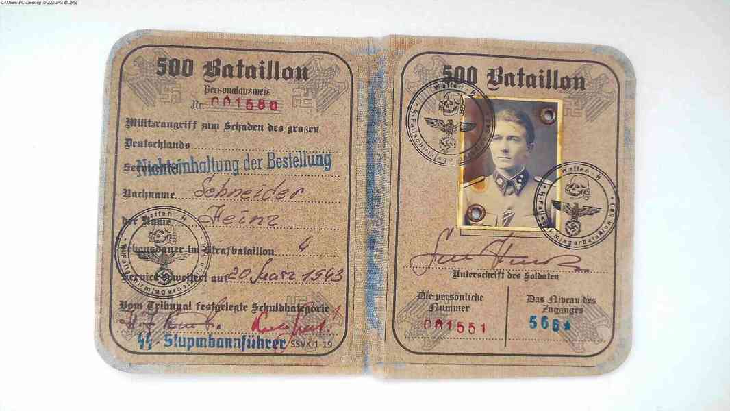 Průkaz německého vojáka 500 Bataillon - foto 2
