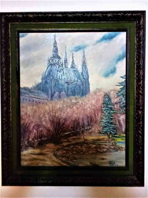 Obraz originál olej na desce Podzim u Sv. Víta, - foto 1