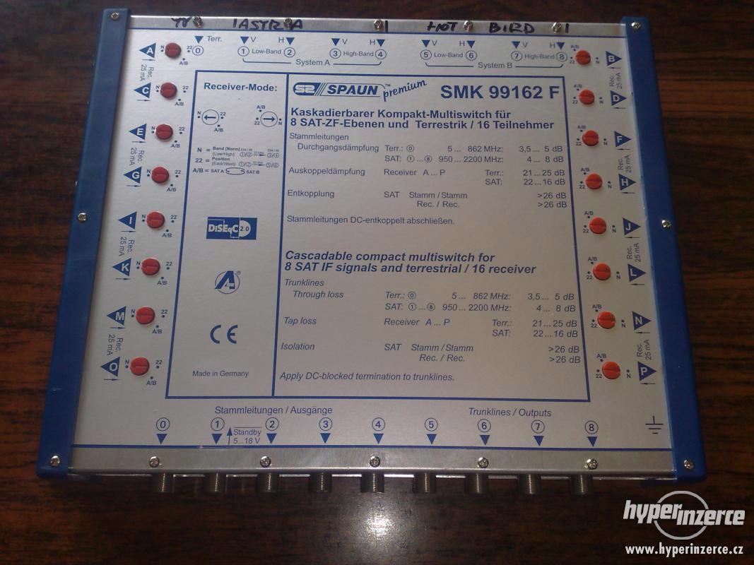 Prodám multipřepínač SPAUN SMK 99162F-pro 16 SAT přijím - foto 1