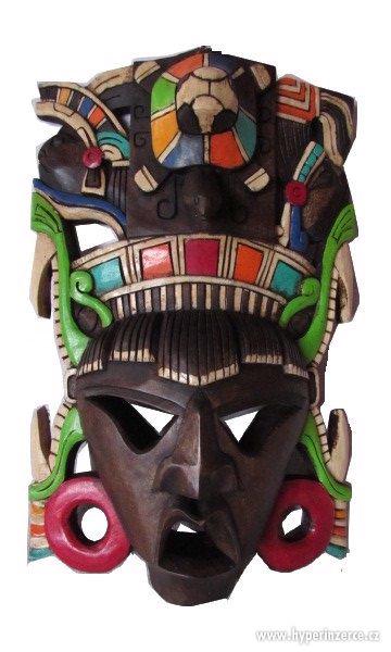 Aztécko Mayské dřevěné masky - ruční výroba dovoz Mexiko - foto 1