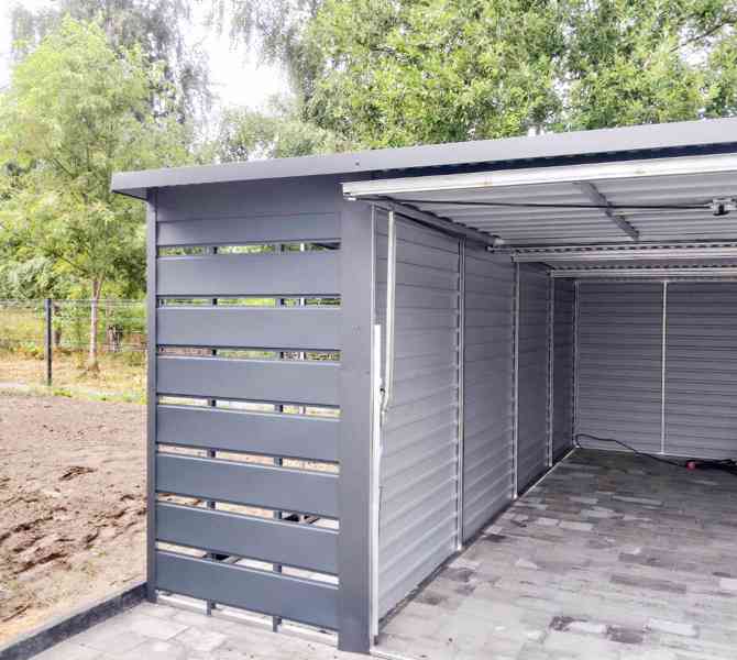 Plechová garáž 3m x 5m + přístřešek 1m, spád dozadu - TS485 - foto 5