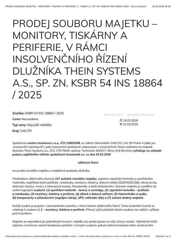 PRODEJ SOUBORU MAJETKU – MONITORY, TISKÁRNY A PERIFERIE - foto 2