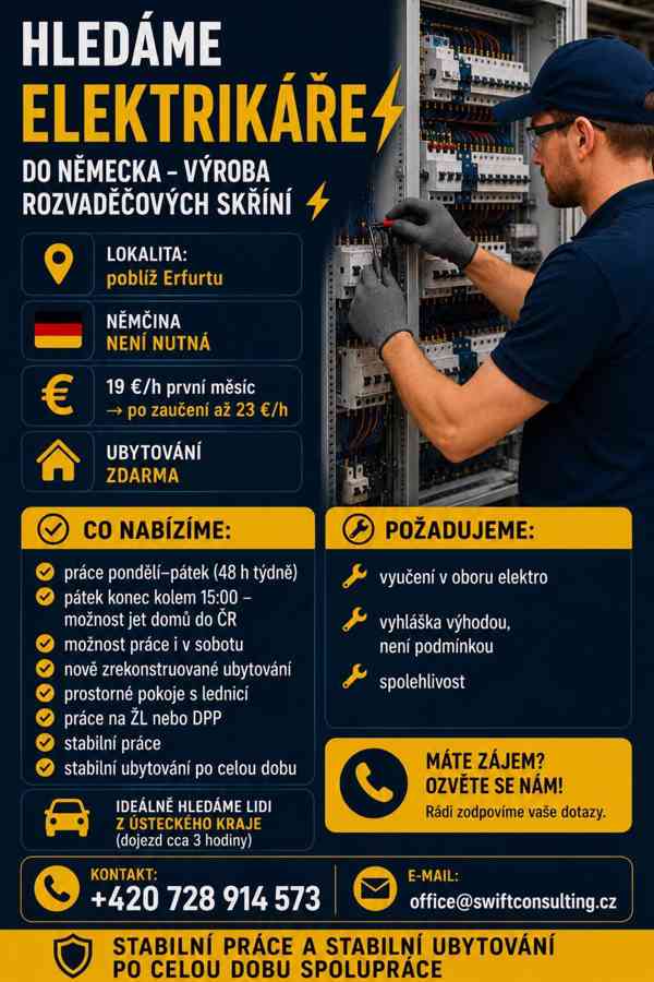 NĚMECKO: Elektrikář. Osazení a kompletace rozvaděčů. - foto 2