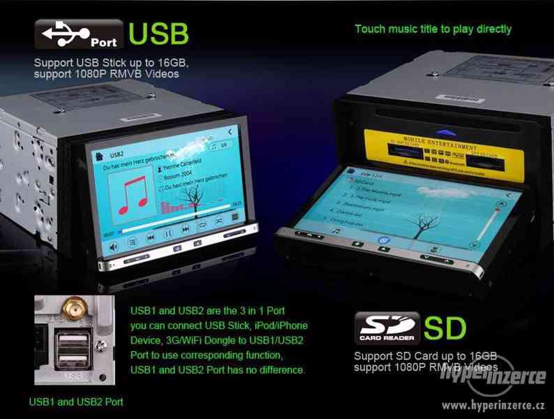 2DIN Dotykove Autoradio Navi GPS DVD BT USB SD 7displej - foto 5
