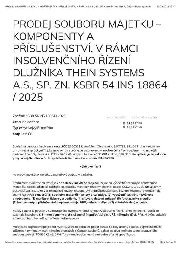 PRODEJ SOUBORU MAJETKU – KOMPONENTY A PŘÍSLUŠENSTVÍ - foto 2