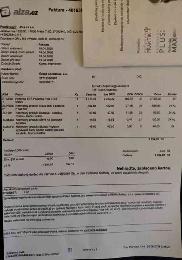ETA Pečenka Plus 0133 90020 - v záruce - foto 5
