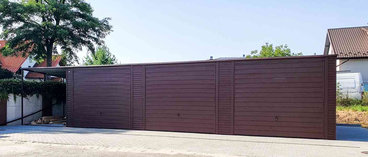 Plechová garáž 10x6m spád dozadu 3x výklopná vrata TS225 - foto 2