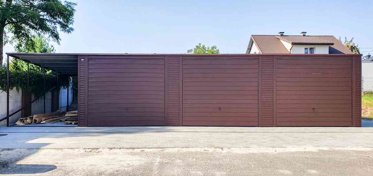Plechová garáž 10x6m spád dozadu 3x výklopná vrata TS225 - foto 3