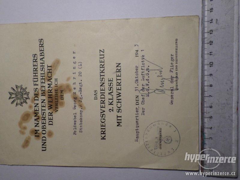 Luftwaffe dekret Záslužného kříže 1943 - foto 1