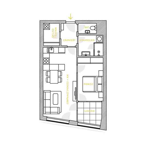 Pronájem bytu 2+kk,53,66 m, 2. NP plně vybaveno - foto 2