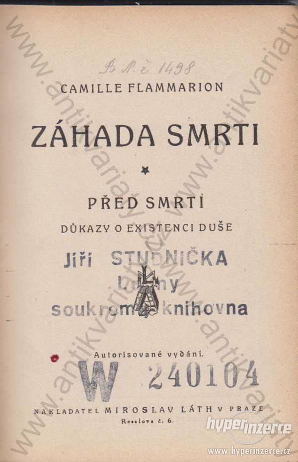 Záhada smrti Camille Flammarion M. Láth, 1922 - foto 1