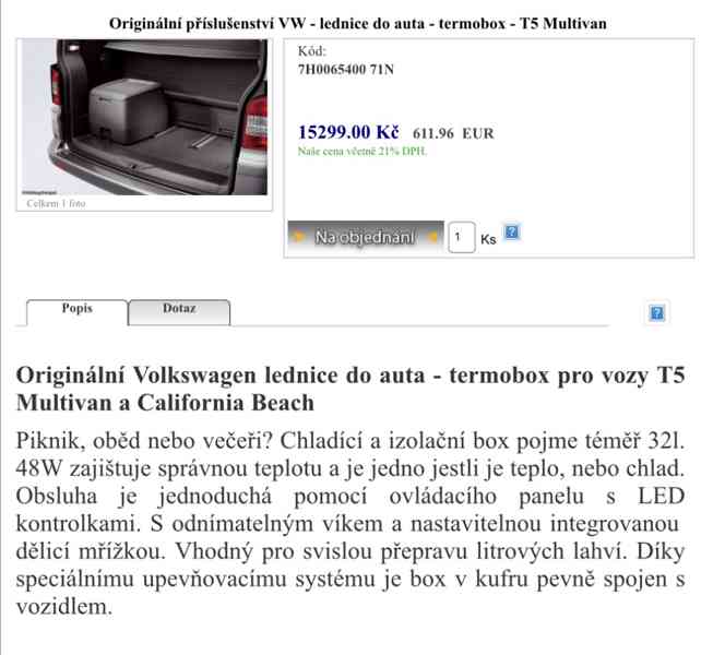Lednice (coolbox)Transporter T5 Multivan originál - foto 5