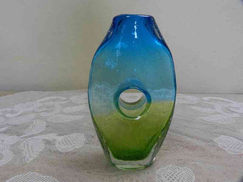 Zajímavá stará autorská modro zelená Váza Hutní Sklo - foto 1