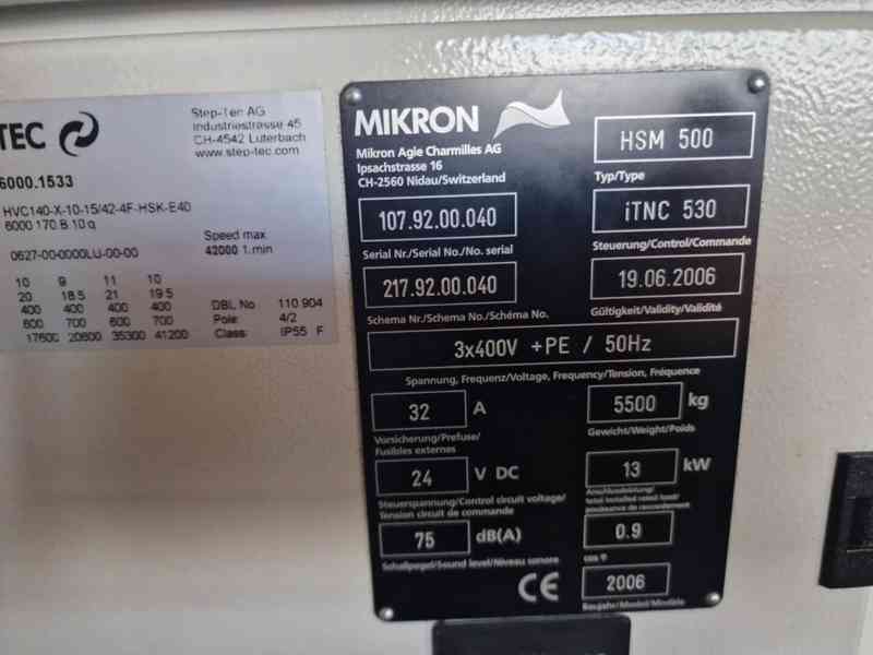 MIKRON HSM 500 CNC obráběcí centrum Heidenhain 2006 - foto 3