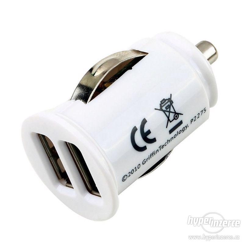USB nabíječka, adaptér do auta - bílá barva - foto 1