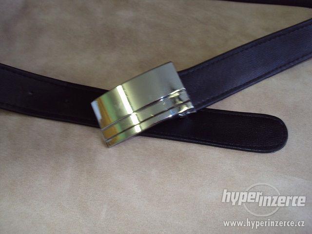 Pánský černý kožený společenský  elegantní opasek pásek - foto 3