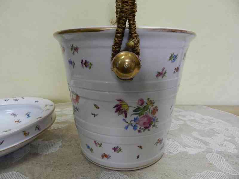 Nevídaný porcelánový Kbelík s nálevkou Květiny Hmyz Značeno - foto 6