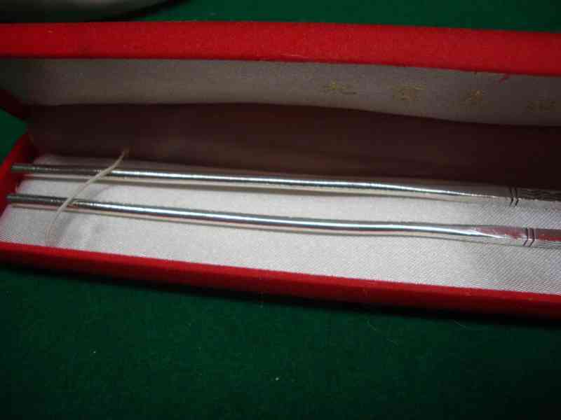 Jídelní hůlky Asie asijské čínské japonské stříbro s etui - foto 4