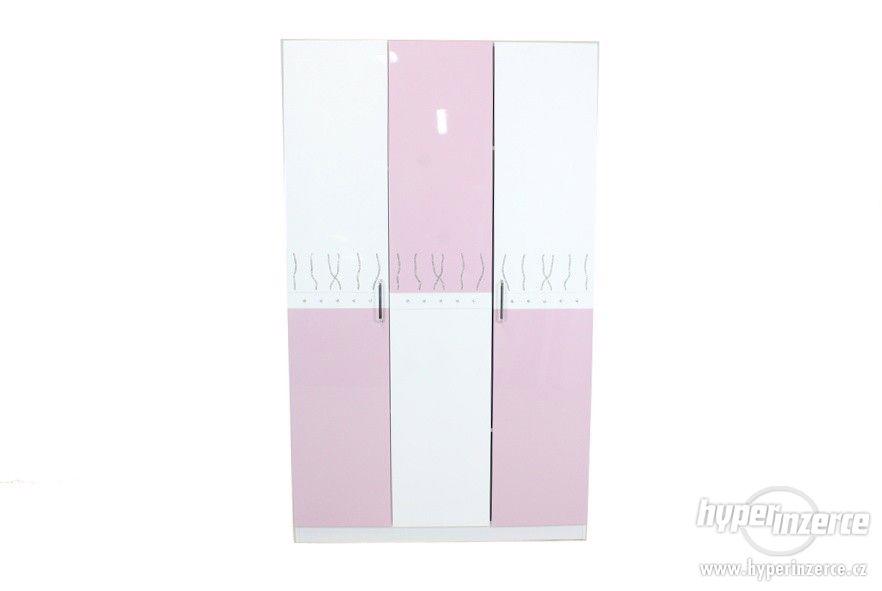 Trojdílná šatní skříň, růžová/bílá, diamanty - foto 1
