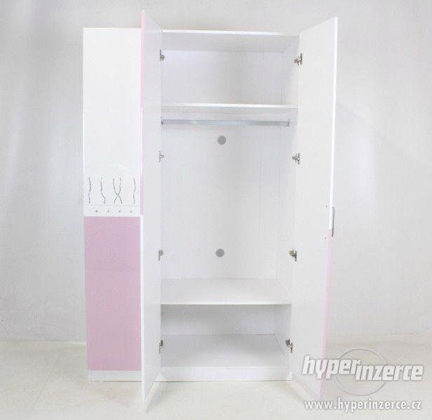 Trojdílná šatní skříň, růžová/bílá, diamanty - foto 2