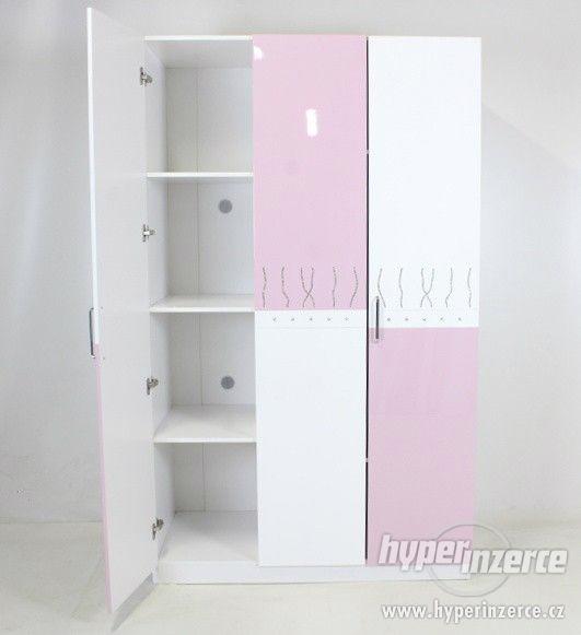 Trojdílná šatní skříň, růžová/bílá, diamanty - foto 3